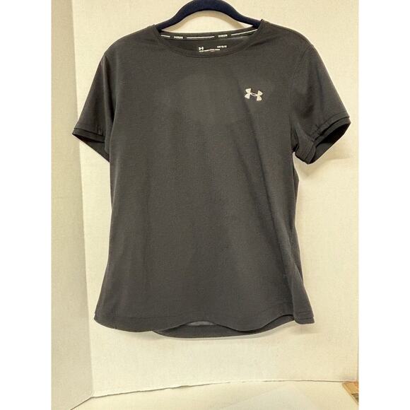 Under Armour Athletic T Shirt Women’s Large Black HeatGear Run Open Back Top - Picture 4 of 6